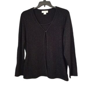 Sag Harbor Woman Black & Silver Sweater with Attached Cardigan. Size 2X.